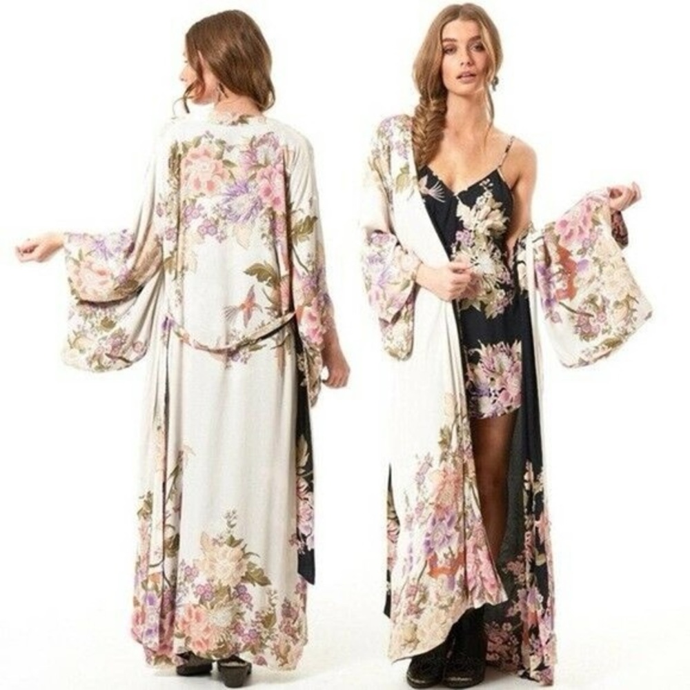 Spell & The Gypsy Vintage OS Blue Skies Reversible Rare Unicorn Kimono Duster - Picture 3 of 16
